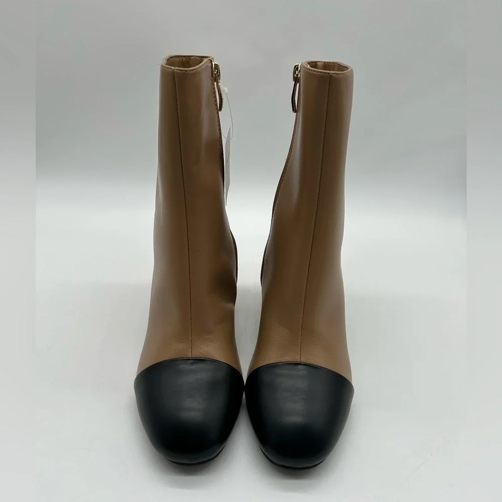 Liz Claiborne Kendale Two-Tone Ankle Boots Tan & Black Cap Toe Sz 6M Vegan NWT